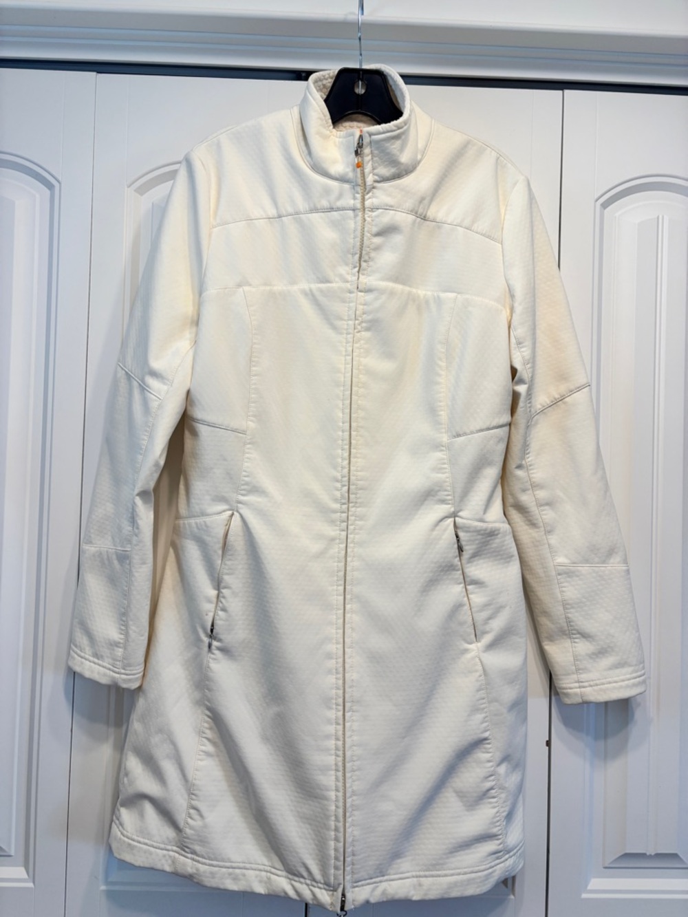 Women's Lucy White Cream Long Zip Front Fleece Parka Coat Jacket Lightweight
